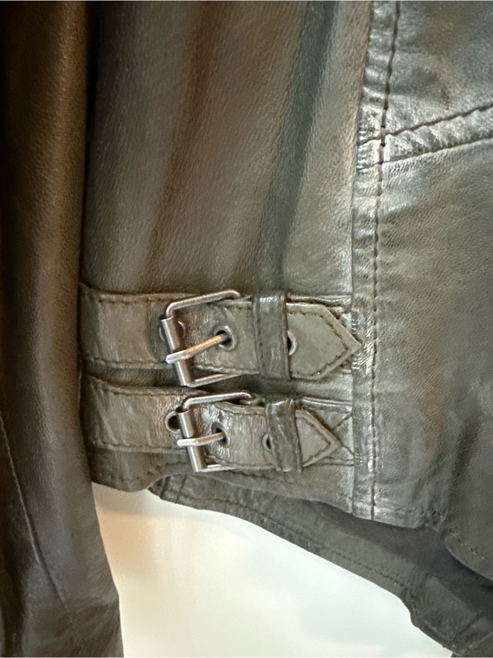 Leather Star-Accent Gray Moto Leather Jacket - Mauritius size XXL - Picture 6 of 8